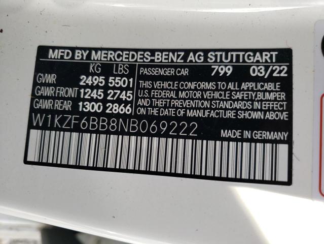 W1KZF6BB8NB069222 - 2022 MERCEDES-BENZ E AMG 53 4 WHITE photo 10