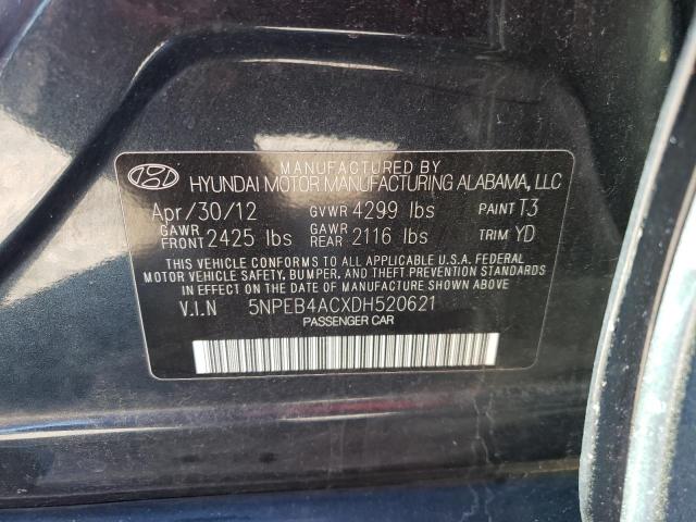 5NPEB4ACXDH520621 - 2013 HYUNDAI SONATA GLS BLUE photo 10