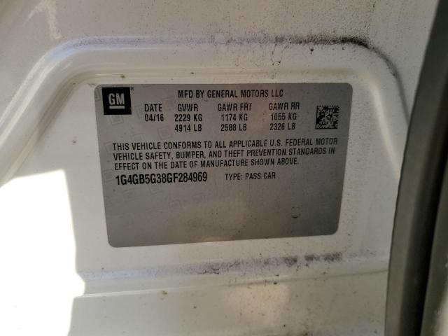 1G4GB5G38GF284969 - 2016 BUICK LACROSSE WHITE photo 10