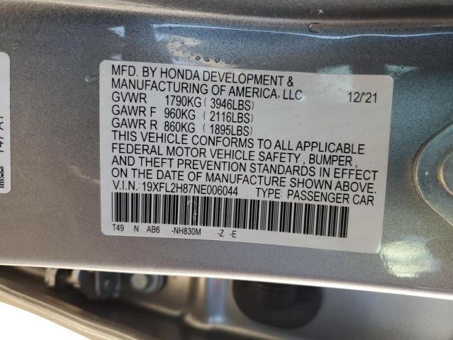 19XFL2H87NE006044 - 2022 HONDA CIVIC SPOR SILVER photo 10