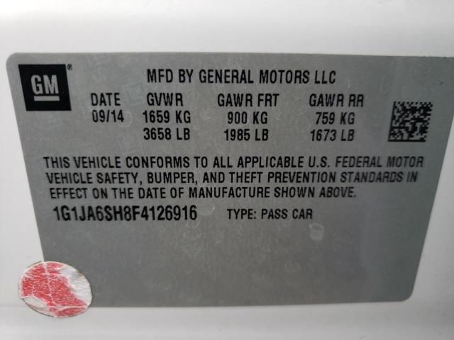 1G1JA6SH8F4126916 - 2015 CHEVROLET SONIC LS WHITE photo 10