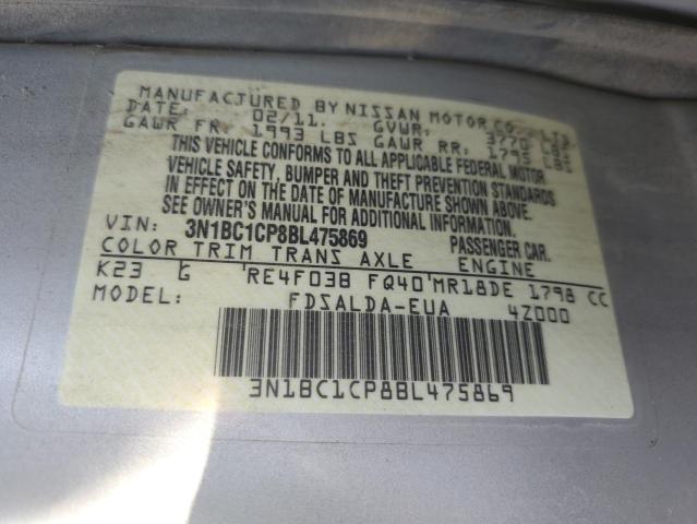 3N1BC1CP8BL475869 - 2011 NISSAN VERSA S SILVER photo 10