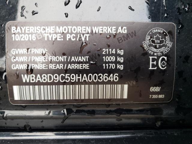 WBA8D9C59HA003646 - 2017 BMW 330 XI BLACK photo 10