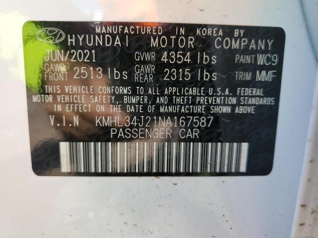 KMHL34J21NA167587 - 2022 HYUNDAI SONATA LIM WHITE photo 10