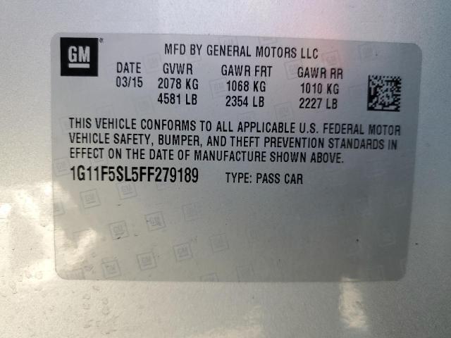 1G11F5SL5FF279189 - 2015 CHEVROLET MALIBU LTZ 银色 照片 10