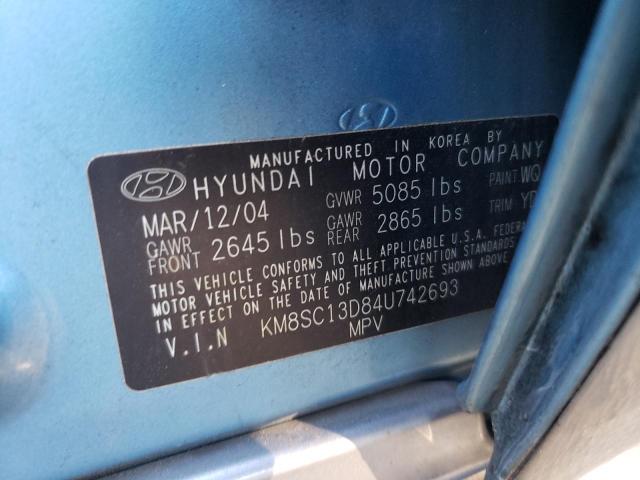 KM8SC13D84U742693 - 2004 HYUNDAI SANTA FE BLUE photo 10