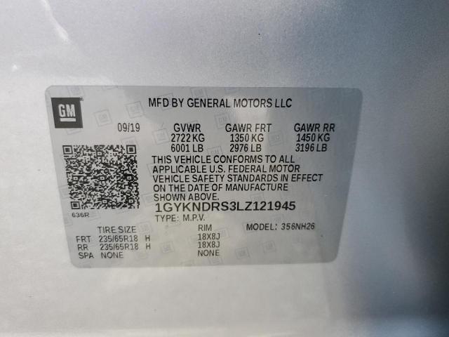 1GYKNDRS3LZ121945 - 2020 CADILLAC XT5 PREMIU SILVER photo 10