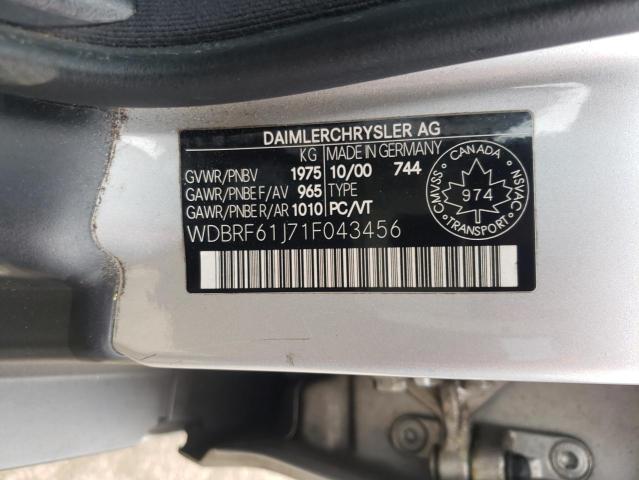 WDBRF61J71F043456 - 2001 MERCEDES-BENZ C 240 SILVER photo 10