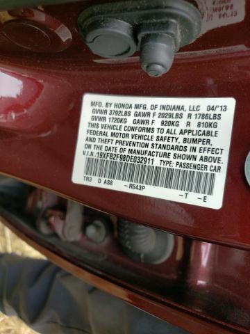 19XFB2F98DE032911 - 2013 HONDA CIVIC EXL 勃艮第红 照片 10