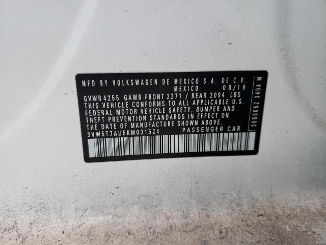 3VW5T7AU5KM031524 - 2019 VOLKSWAGEN GTI S WHITE photo 10