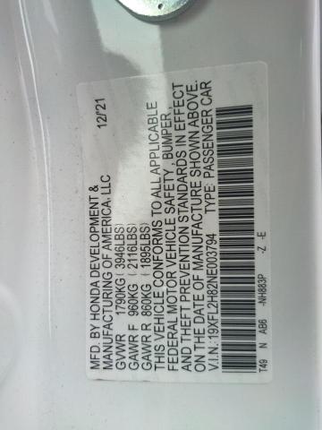 19XFL2H82NE003794 - 2022 HONDA CIVIC SPOR WHITE photo 10