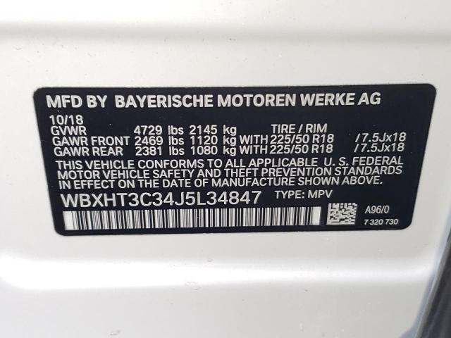WBXHT3C34J5L34847 - 2018 BMW X1 XDRIVE2 WHITE photo 10