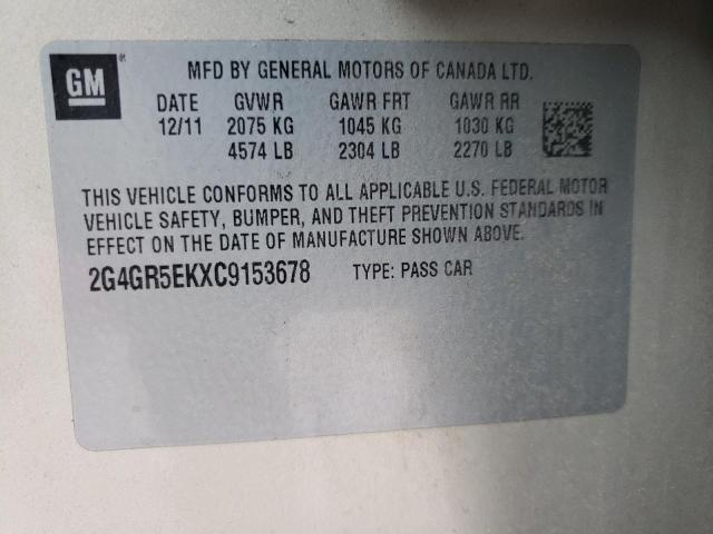 2G4GR5EKXC9153678 - 2012 BUICK REGAL BEIGE photo 10