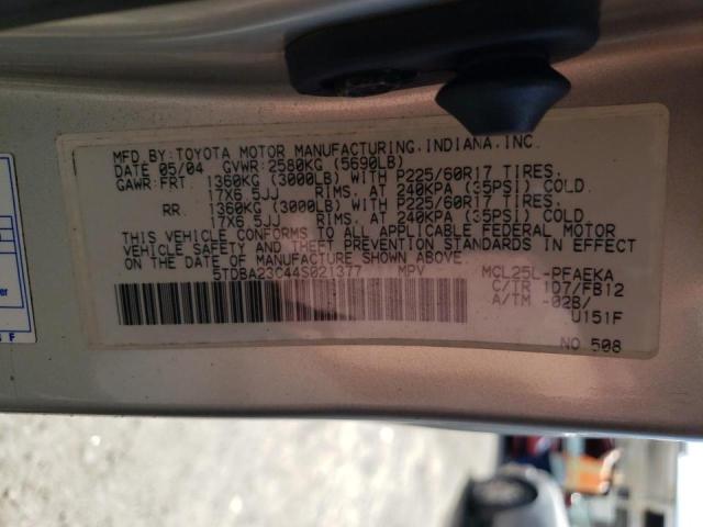 5TDBA23C44S021377 - 2004 TOYOTA SIENNA LE SILVER photo 10