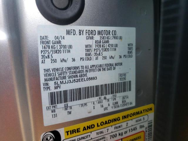 5LMJJ3J52EEL05693 - 2014 LINCOLN NAVIGATOR ვერცხლისფერი ფოტო 10