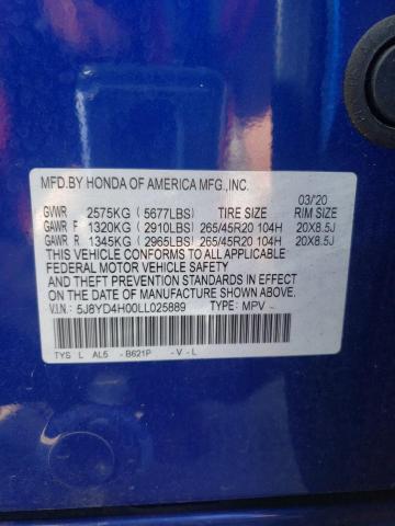 5J8YD4H00LL025889 - 2020 ACURA MDX A-SPEC BLUE photo 10