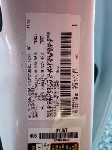5TFRY5F13LX270459 - 2020 TOYOTA TUNDRA DOU WHITE photo 10