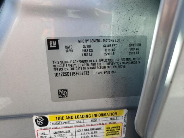 1G1ZC5E11BF207373 - 2011 CHEVROLET MALIBU 1LT 银色 照片 10