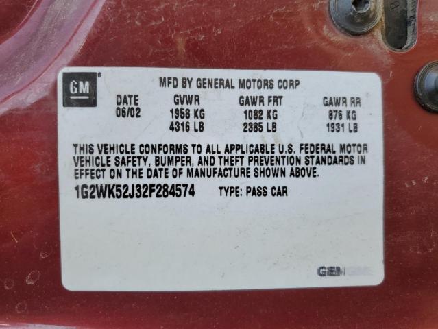 1G2WK52J32F284574 - 2002 PONTIAC GRAND PRIX ბურგუნდია ფოტო 10