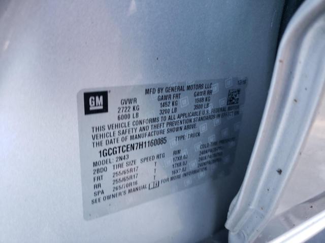 1GCGTCEN7H1160085 - 2017 CHEVROLET COLORADO L SILVER photo 10