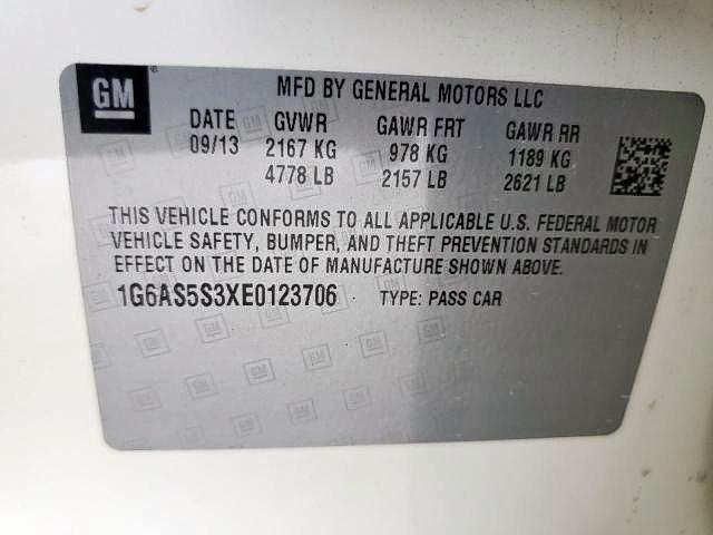 1G6AS5S3XE0123706 - 2014 CADILLAC CTS PERFOR Beyaz fotoğraf 10