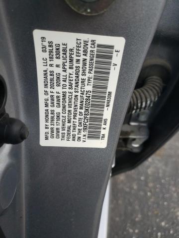 19XFC2F83KE028475 - 2019 HONDA CIVIC SPOR SILVER photo 10