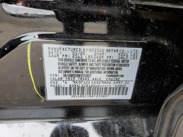 3N1AB8CV8NY233807 - 2022 NISSAN SENTRA SV BLACK photo 10