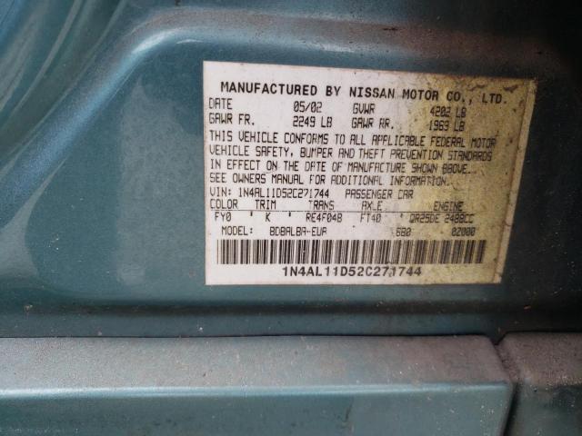 1N4AL11D52C271744 - 2002 NISSAN ALTIMA BAS TURQUOISE photo 10