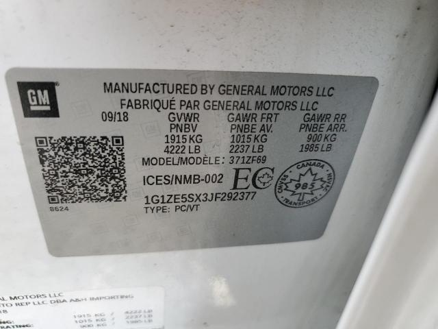 1G1ZE5SX3JF292377 - 2018 CHEVROLET MALIBU PRE WHITE photo 10