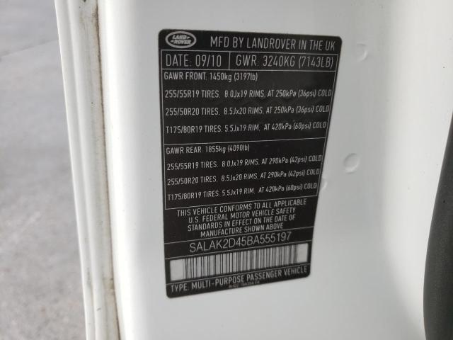 SALAK2D45BA555197 - 2011 LAND ROVER LR4 HSE LU WHITE photo 10