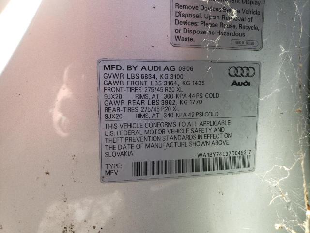 WA1BY74L37D049317 - 2007 AUDI Q7 3.6 QUA SILVER photo 10