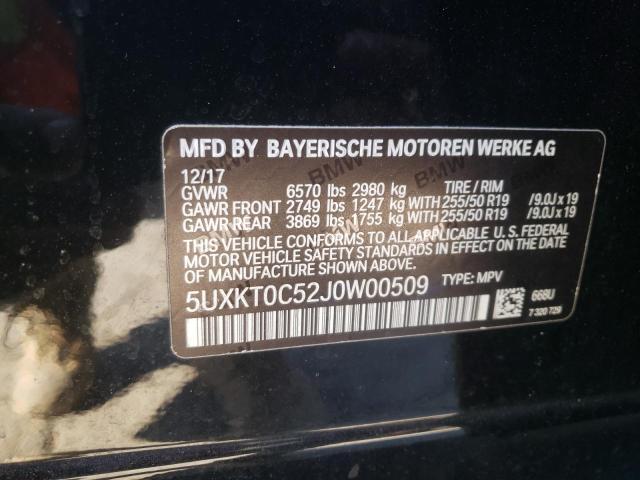 5UXKT0C52J0W00509 - 2018 BMW X5 XDR40E أسود صورة 10