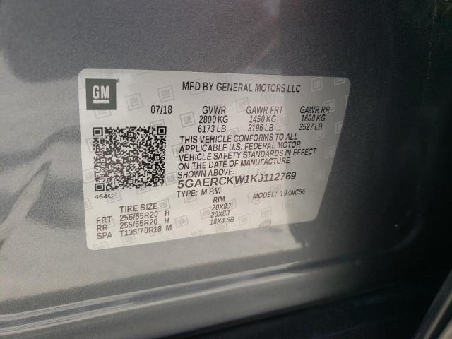 5GAERCKW1KJ112769 - 2019 BUICK ENCLAVE PR GRAY photo 10