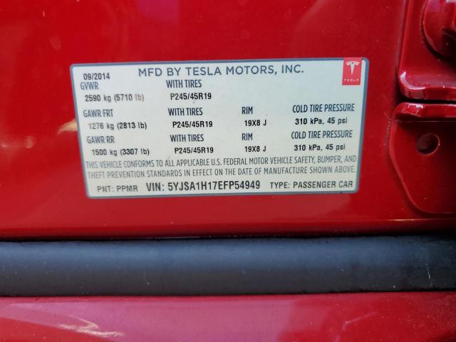 5YJSA1H17EFP54949 - 2014 TESLA MODEL S Կարմիր լուսանկար 10