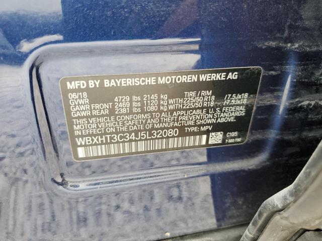 WBXHT3C34J5L32080 - 2018 BMW X1 XDRIVE2 BLUE photo 10