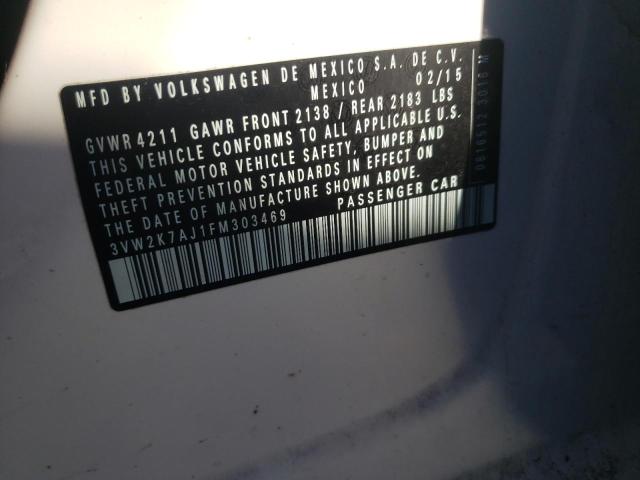 3VW2K7AJ1FM303469 - 2015 VOLKSWAGEN JETTA BASE WHITE photo 10