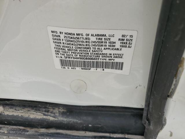 5FRYD4H90GB006022 - 2016 ACURA MDX ADVANC WHITE photo 10