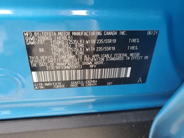 2T3C1RFV3MW159923 - 2021 TOYOTA RAV4 XLE P BLUE photo 10