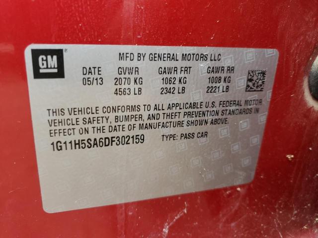 1G11H5SA6DF302159 - 2013 CHEVROLET MALIBU LTZ წითელი ფოტო 10