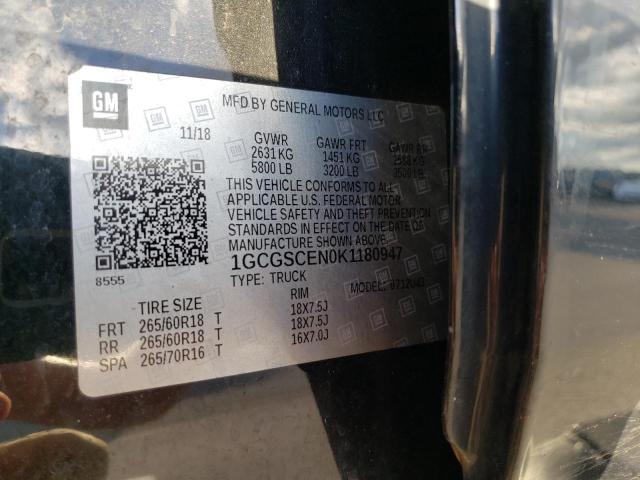 1GCGSCEN0K1180947 - 2019 CHEVROLET COLORADO L BLACK photo 10