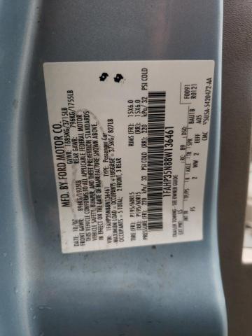 1FAHP35N88W136461 - 2008 FORD FOCUS SE/S BLUE photo 10