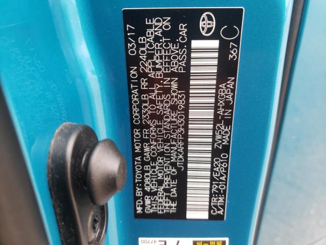 JTDKARFP3H3019831 - 2017 TOYOTA PRIUS PRIM BLUE photo 10