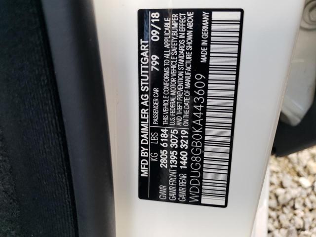 WDDUG8GB0KA443609 - 2019 MERCEDES-BENZ S 560 4MAT WHITE photo 10