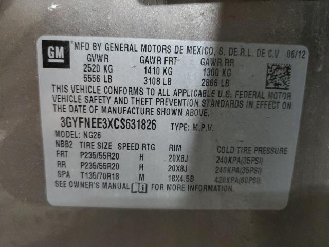 3GYFNEE3XCS631826 - 2012 CADILLAC SRX PERFOR GRAY photo 10