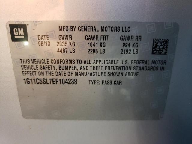 1G11C5SL7EF104238 - 2014 CHEVROLET MALIBU 1LT ვერცხლისფერი ფოტო 10