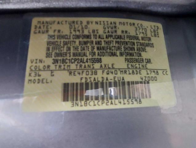 3N1BC1CP2AL415598 - 2010 NISSAN VERSA S SILVER photo 10