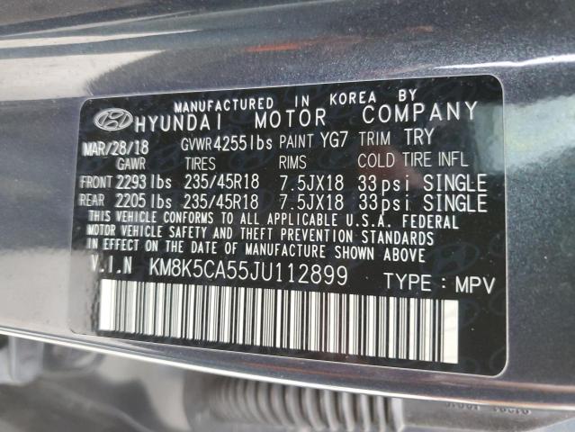 KM8K5CA55JU112899 - 2018 HYUNDAI KONA ULTIM CHARCOAL photo 10