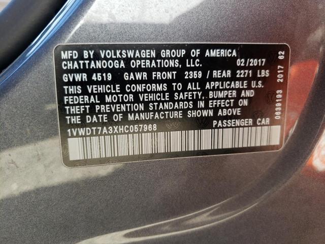 1VWDT7A3XHC057968 - 2017 VOLKSWAGEN PASSAT R-L GRAY photo 10