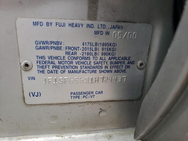 JF1SF65681H724437 - 2001 SUBARU FORESTER S ვერცხლისფერი ფოტო 10