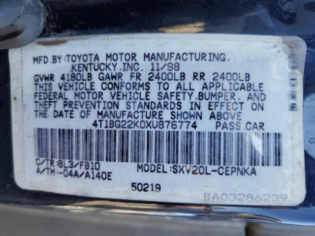 4T1BG22K0XU876774 - 1999 TOYOTA CAMRY CE BLUE photo 10